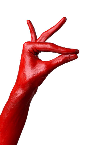 istock Red hand on white background, isolated, paint 1053453778