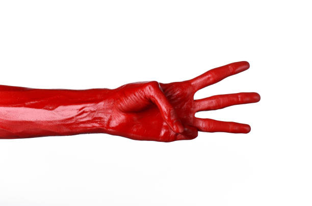istock Red hand on white background, isolated, paint 1053454186