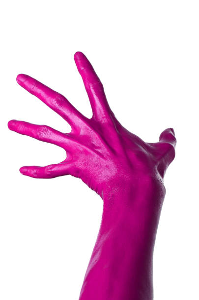 istock Pink hand on white background, isolated, paint 1053456842
