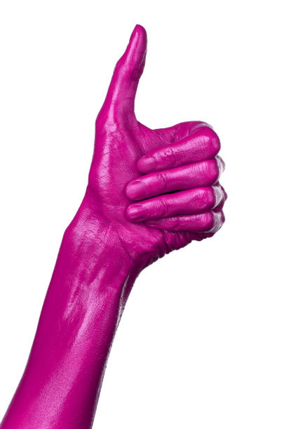 istock Pink hand on white background, isolated, paint 1053457208