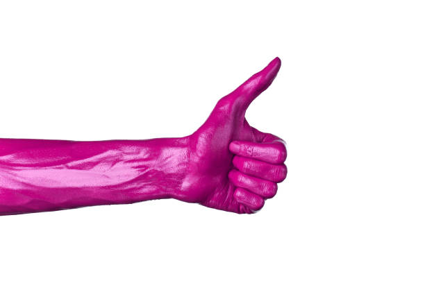 istock Pink hand on white background, isolated, paint 1053457246
