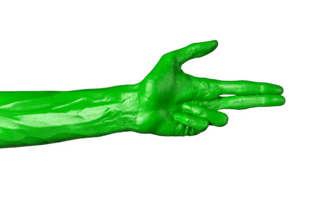 istock Green hand on white background, isolated, paint 1053458498