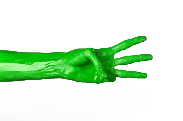 istock Green hand on white background, isolated, paint 1053460354