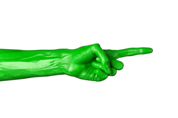 istock Green hand on white background, isolated, paint 1053460362