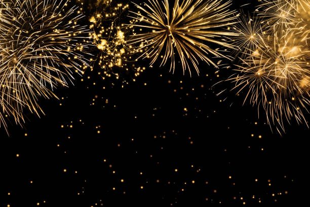 fireworks on black background - new year imagens e fotografias de stock
