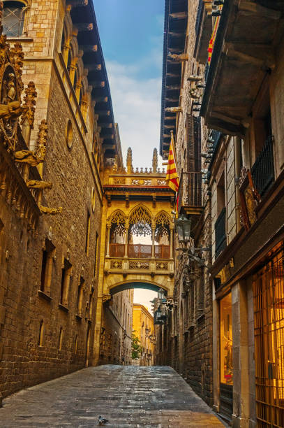 barri gothic quarter in barcelona, spain - gotic imagens e fotografias de stock