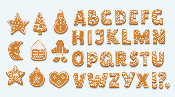 흰색 절연 알파벳 생강 쿠키 - cookie letter illustrations stock illustrations