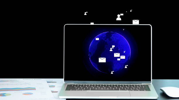 istock laptop with screen Technology Communication with email icon. Global Letters Concept 1053476540
