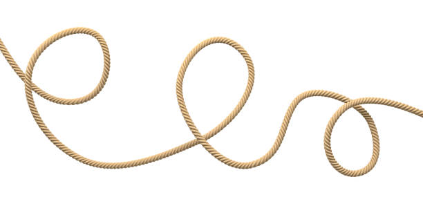 白い背景の上に均等に横たわっている単一のねじれ自然ロープの 3 d レンダリングします。 - unevenly ストックフォトと画像