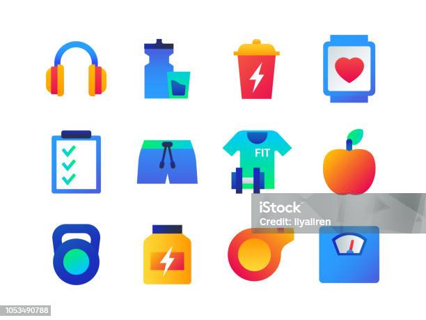 Fitness And Healthy Lifestyle Set Of Flat Design Style Icons Stock Illustration - Download Image Now