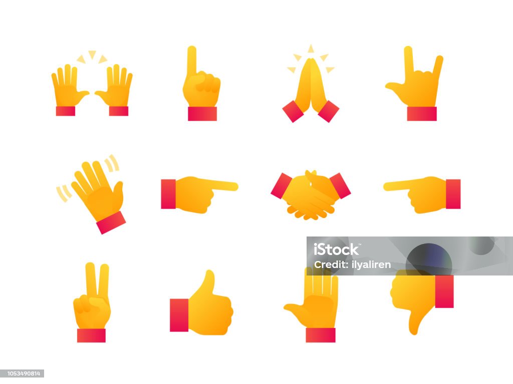 Signos de la mano - los iconos de estilo moderno de diseño plano establecido - arte vectorial de Emoticono libre de derechos