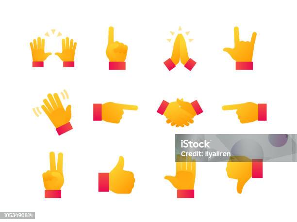 Hand Signs Modern Flat Design Style Icons Set Stock Illustration - Download Image Now - Emoticon, Hand, Pointing