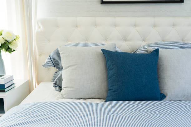 istock beach blue pillow on bed in bedroom 1053490962