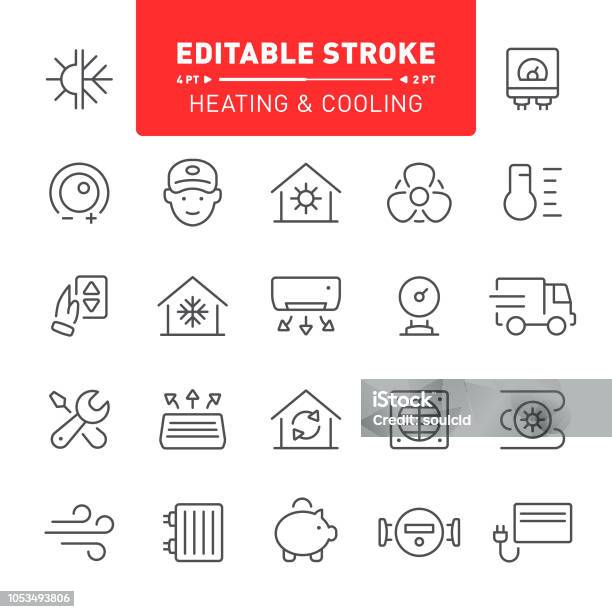 Heating And Cooling Icons Stock Illustration - Download Image Now - Icon Symbol, Air Conditioner, Air Duct