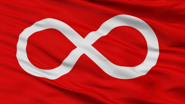 istock Metis Red Indian Flag Closeup 1053502302
