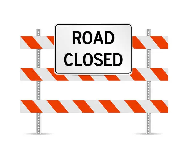 Vector illustration of Road closed traffic control standing sign vector