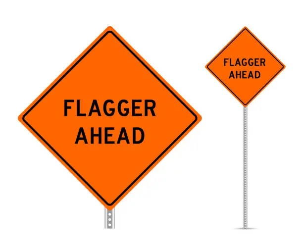 Vector illustration of Flagged ahead traffic sign vector