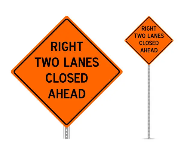 Vector illustration of Right two lanes closed ahead traffic sign vector