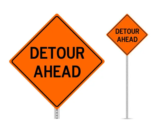 Vector illustration of Detour ahead traffic sign vector