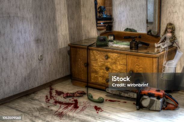Emergency Call Stock Photo - Download Image Now - Chainsaw, Horror, Crime Scene