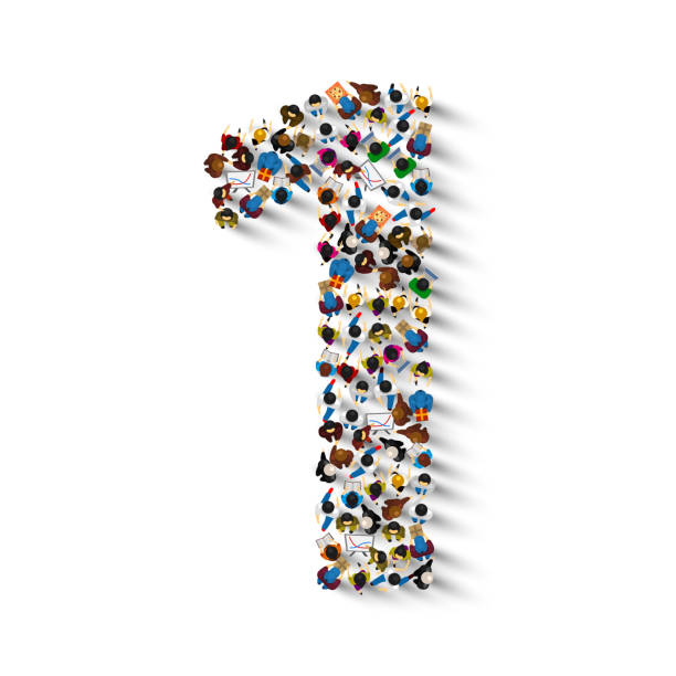 istock Large group of people in number 1 one form. People font . Vector illustration 1053509910