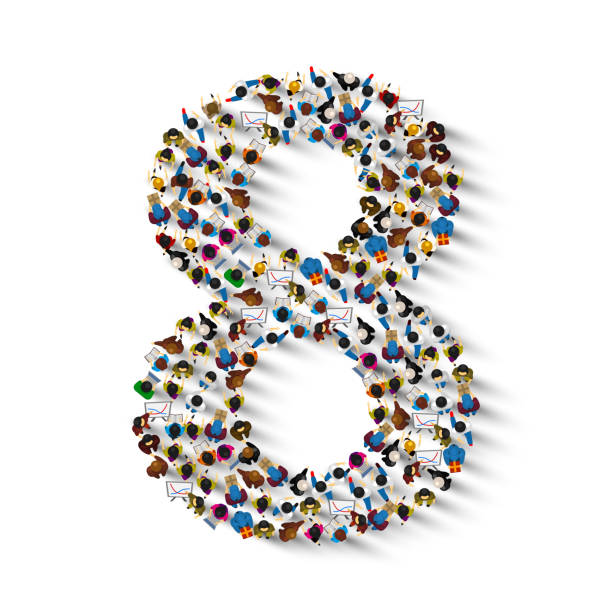 istock Large group of people in number 8 eight form. People font . Vector illustration 1053509962