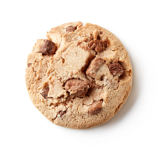 istock Fresh chocolate chip cookie isolated on white, from above 1053515616