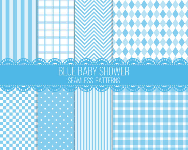 ブルー ・ ベビー シャワー シームレス パターン セット - its a boy点のイラスト素材／クリップアート素材／マンガ素材／アイコン素材