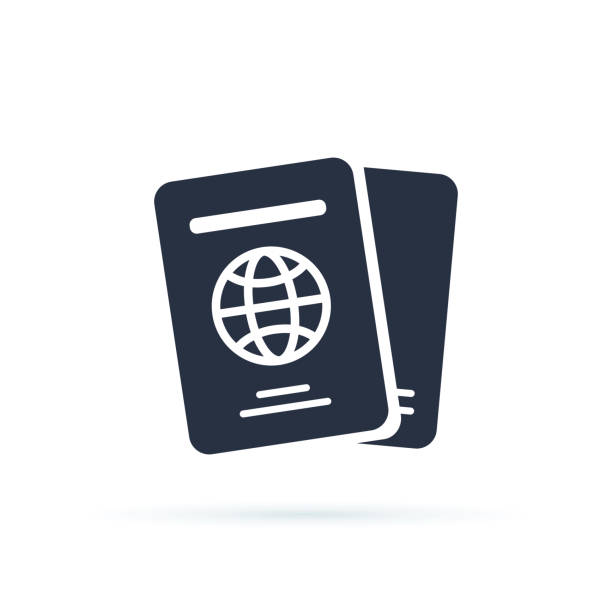 国際パスポートのベクター アイコン。モバイルの概念と web デザインのフラット記号を記入しました。旅行書類のシンプルなアイコン。 - パスポート点のイラスト素材／クリップアート素材／マンガ素材／アイコン素材