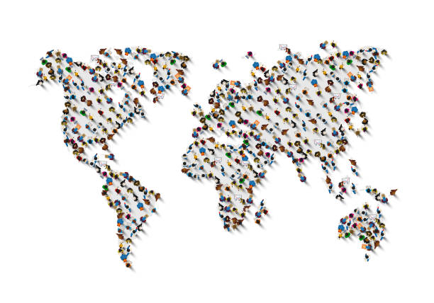istock Crowd of people in the form of world map on white background . Vector illustration 1053519242