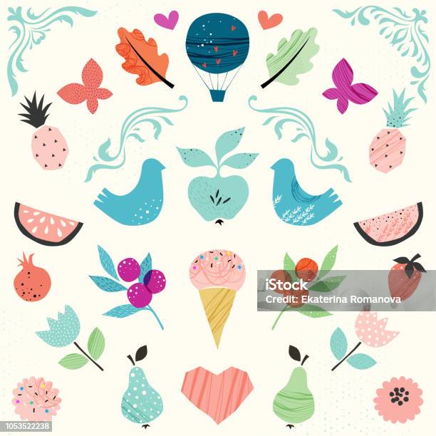 Design Elements Stock Illustration - Download Image Now - Scandinavian Culture, Fruit, Flower