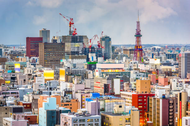 sapporo, japan skyline - new chitose imagens e fotografias de stock