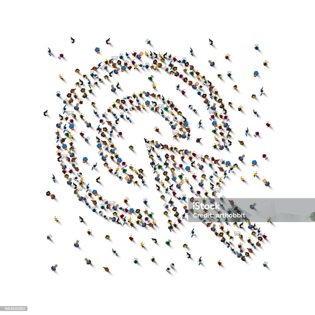 A crowd of people in the form of the cursor on white background. Vector illustration People stock vector