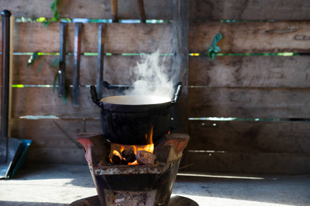 istock Old vintage pot on wood burning stove. 1053533350