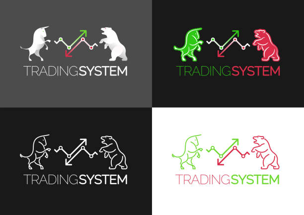 ilustrações de stock, clip art, desenhos animados e ícones de trading system emblem - bull bull market bear stock exchange