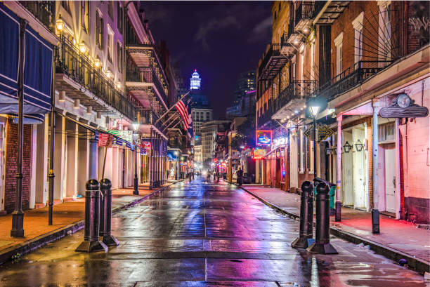 Bourbon Street in Downtown New Orleans, Louisiana, USA Bourbon Street in Downtown New Orleans, Louisiana, USA louisiana photos stock pictures, royalty-free photos & images