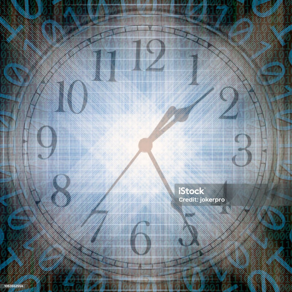 Conceptual Technology And Time Image Of Binary Code And Clock Face ...