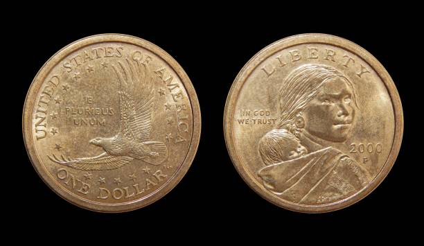 istock Coin one US dollar (Sacagawea Dollar) on a black background 1053554028