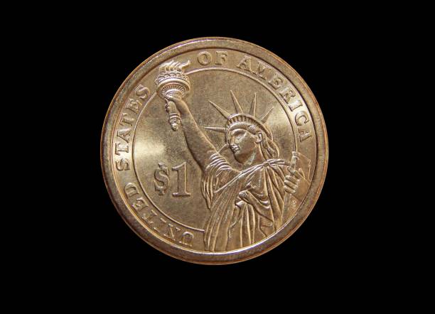 istock Coin one US dollar (The Statue of Liberty) on a black background 1053554038