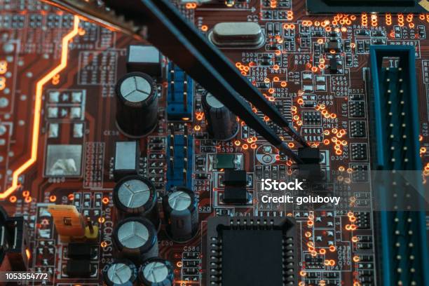 Smd Electronic Components Engineer Training Stock Photo - Download Image Now - Circuit Board, Computer Chip, Production Line