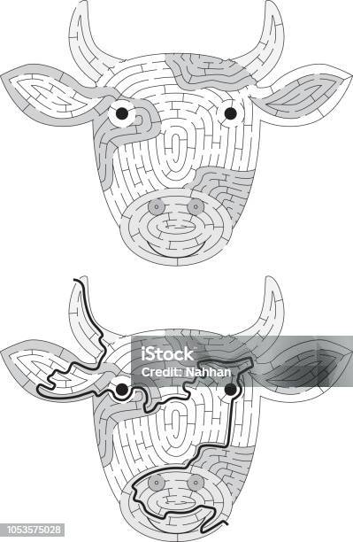 Cow Maze Stock Illustration - Download Image Now - Cow, Domestic Cattle, Maze