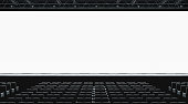 Blank white large screen in presentation hall mockup, front view