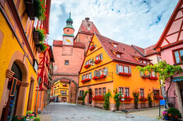 Photo of Beautiful streets in Rothenburg ob der Tauber with traditional German houses, Bavaria, Germany