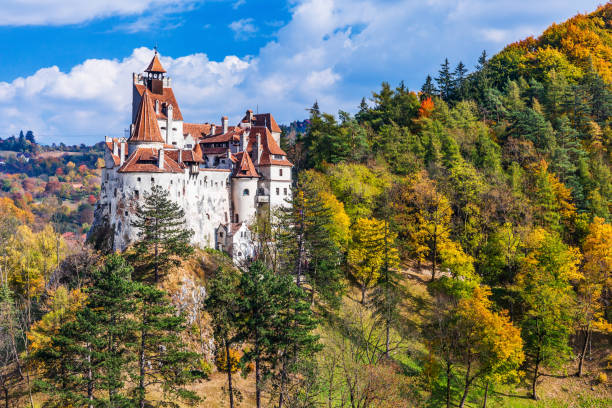 Brasov, Romania. Brasov, Romania - October 10th 2018: The medieval Castle of Bran, known for the myth of Dracula. bran stock pictures, royalty-free photos & images