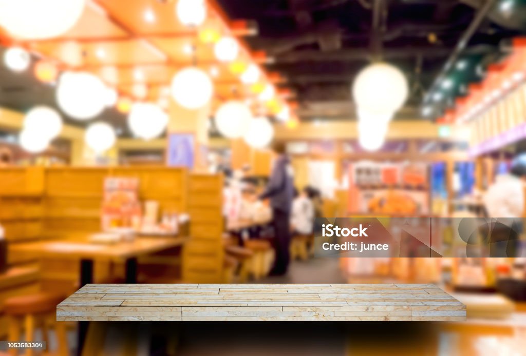 Empty rock shelf display with Izakaya japanese restaurant background Izakaya Stock Photo