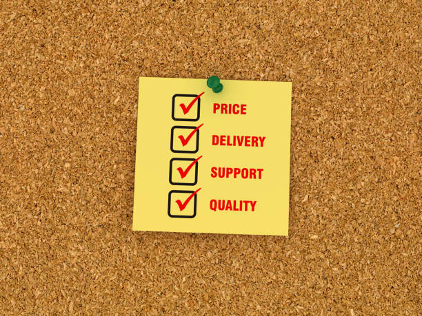 istock Sticky Note on Corkboard with Price Delivery Support Quality Check List - 3D Rendering 1053587090