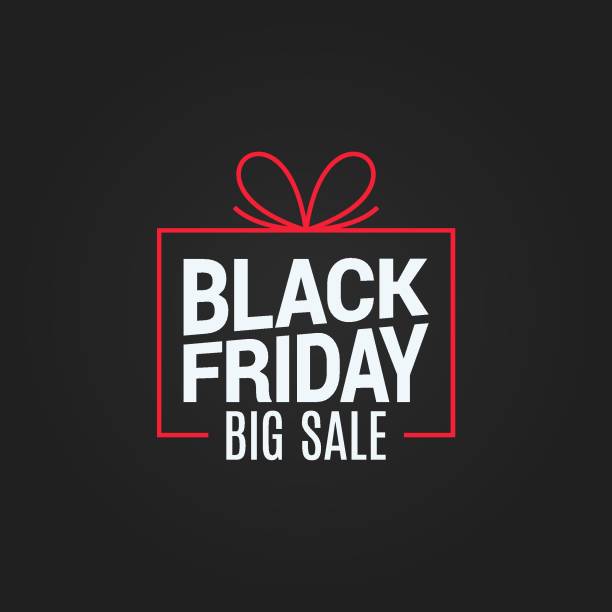 illustrazioni stock, clip art, cartoni animati e icone di tendenza di black friday vendita confezione regalo su sfondo nero - black friday