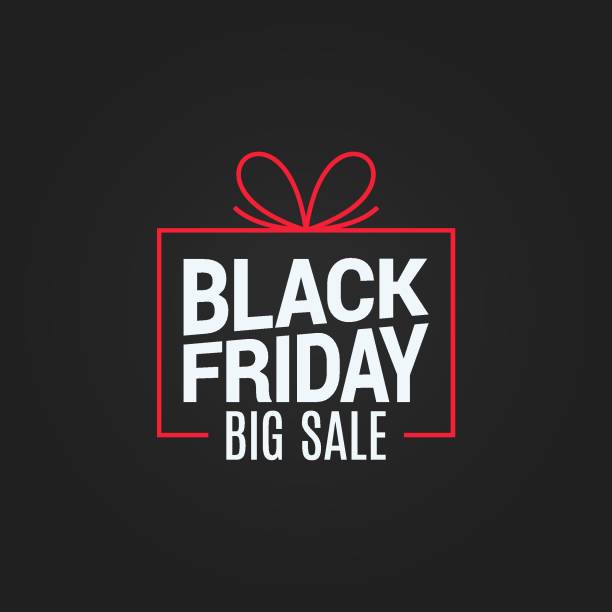 black friday sale gift box on black background vector art illustration