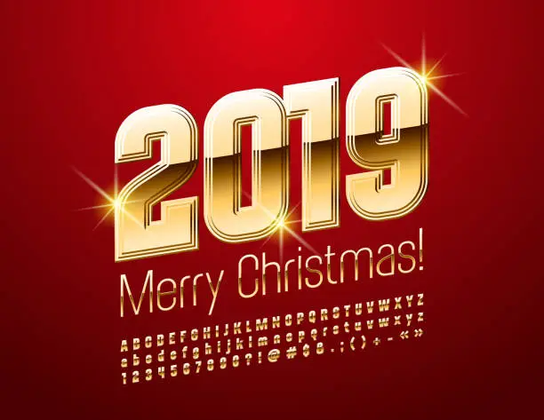 Vector illustration of Vector Royal Golden Greeting Card Merry Christmas 2019