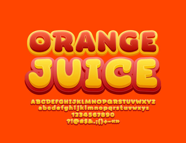 vektor bunte melden sie orangensaft mit alphabet - juicy childhood colors red stock-grafiken, -clipart, -cartoons und -symbole